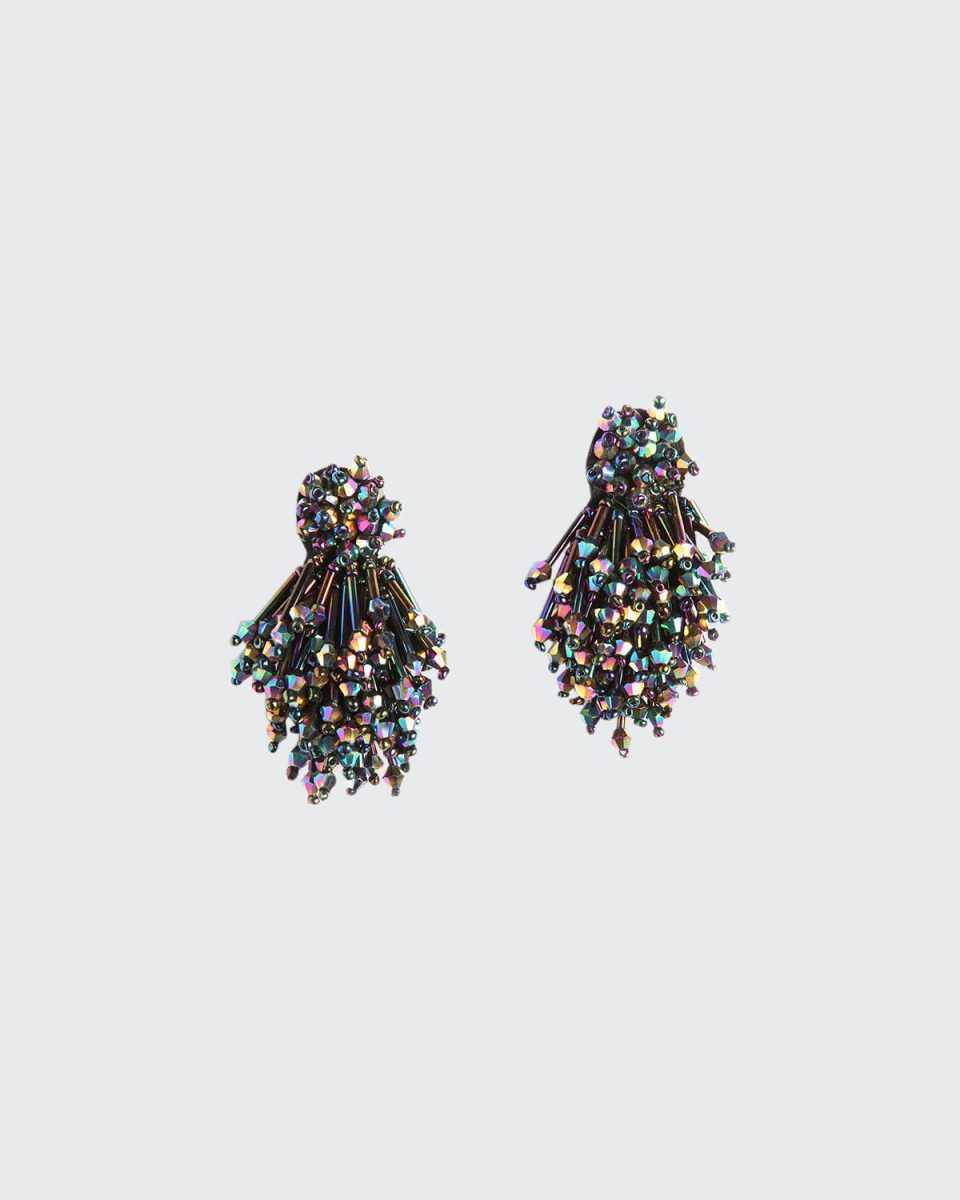 Burst Beaded Statement Earrings, Oil Slick